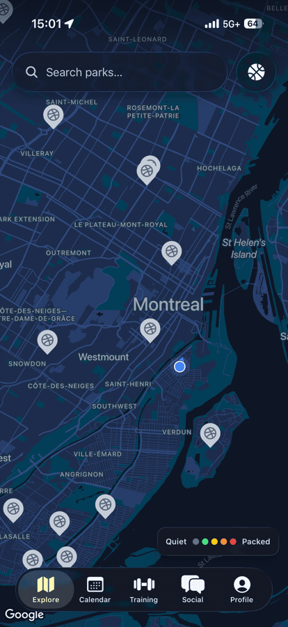 Call Next live map of pickup basketball games across Montreal
